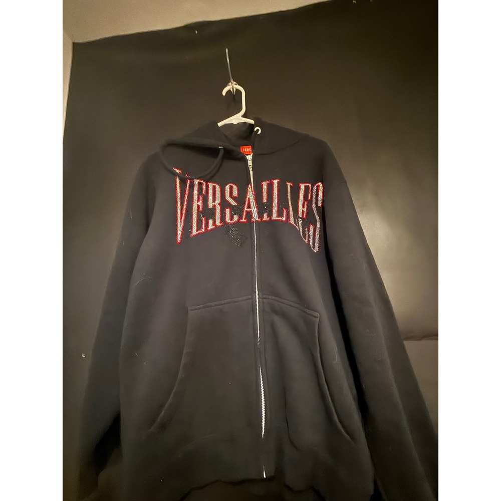 Versailles Rhinestone Logo Zip Up Hoodie Black Red Silver Kids Medium Sweatshirt